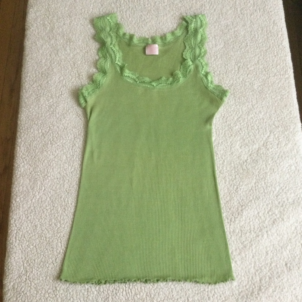 Vintage Victoria’s Secret Angels Y2K Ribbed Lace Tank Green - Sz Medium